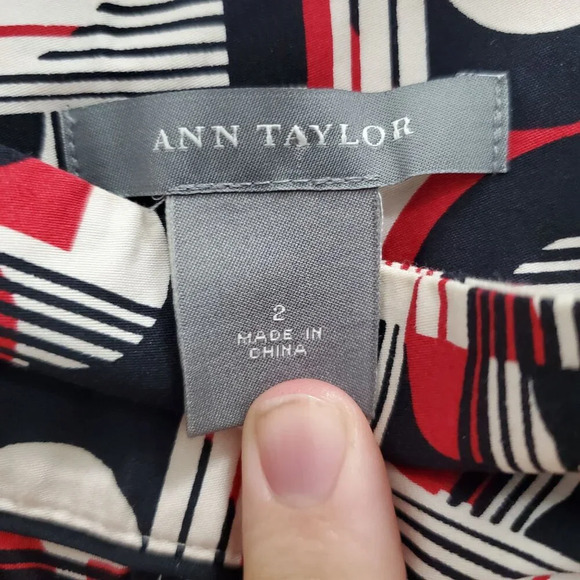 Ann Taylor Red White Black Abstract Print A-line 100% Cotton Career Skirt Sz 2 - Picture 5 of 7